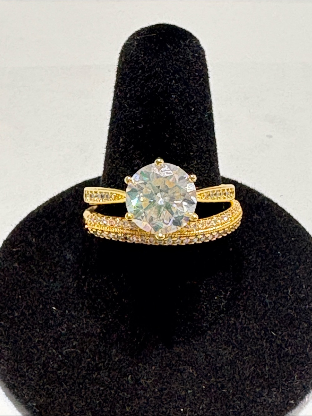 Gold Tone Round Moissanite Bridal Ring Set - Clear